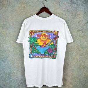 Vintage 90s Hard Rock Cafe T Shirt Mens Sz M White Key West Tropical Island